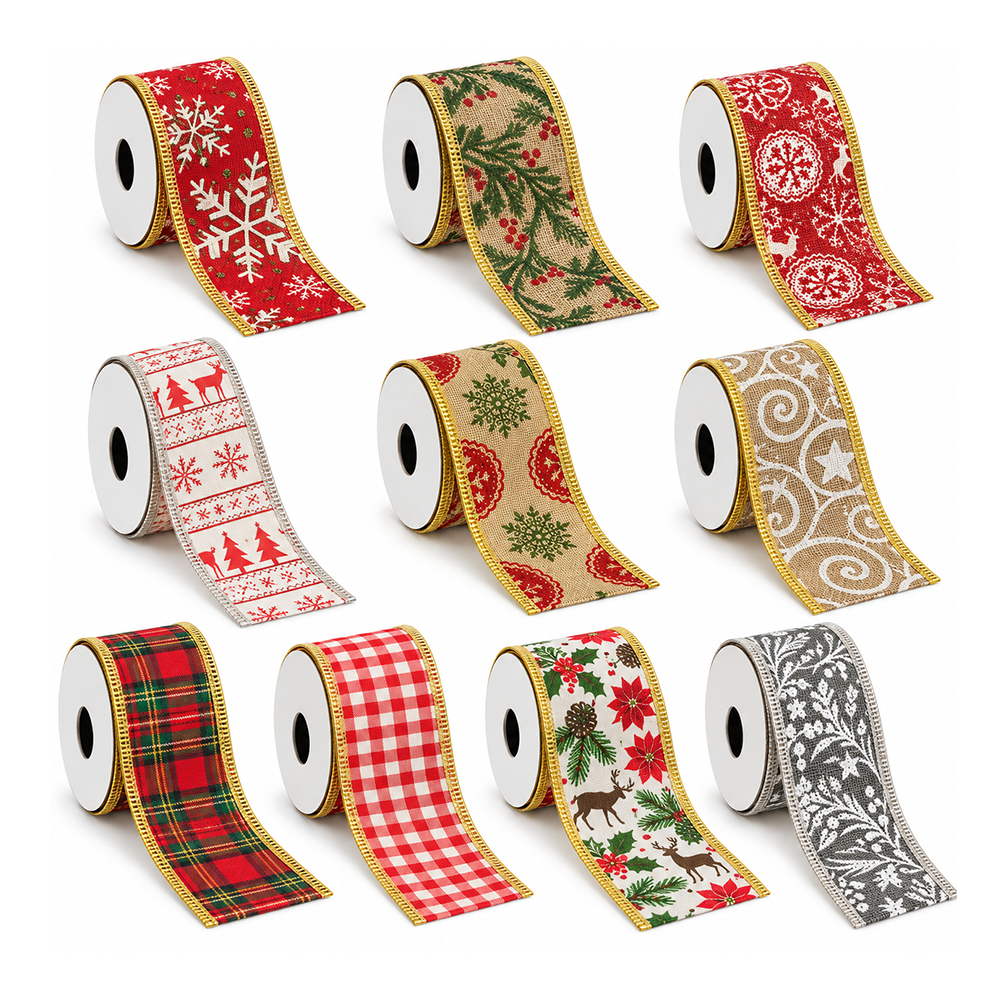 Rollos de Cinta Navideña (Paquete de 10)